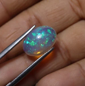 10x14 2.9 Cts Natural AAA Blue Green Rainbow Fire Ethiopian Opal Oval Cabochon - Picture 1 of 10