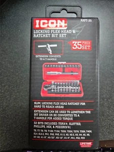 ICON Locking Flex Head Ratchet Set w/ Bits (35pc, RXFT-35) - New in Box - Picture 1 of 2
