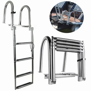 Boat Ladder 4 Steps Stainless Steel Rear Entry Pontoon Folding Ladder Polished - Picture 1 of 8