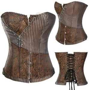 Women's Punk Lace Up Boned Overbust Corset Bustier Lingerie Waist Cincher Shaper - Picture 1 of 38