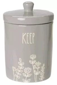 Rae Dunn Keep Glas mit Deckel Bad oder Küche Organizer Geprägte Blume Floral - Bild 1 von 3