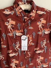 Novo com etiquetas S CEP Viva Las Vegas Esqueletos Botão Camisa Cactus Caveira Dice Rockabilly