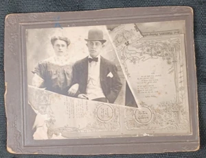 Tarjeta de gabinete Judaica antigua de 1800 de pareja judía hebrea feliz año nuevo - Imagen 1 de 7