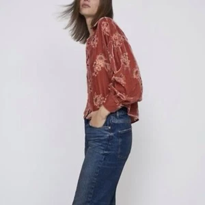 Zara Button Down Cropped Velvet Floral Button Down Shirt Top size Medium - Picture 1 of 14