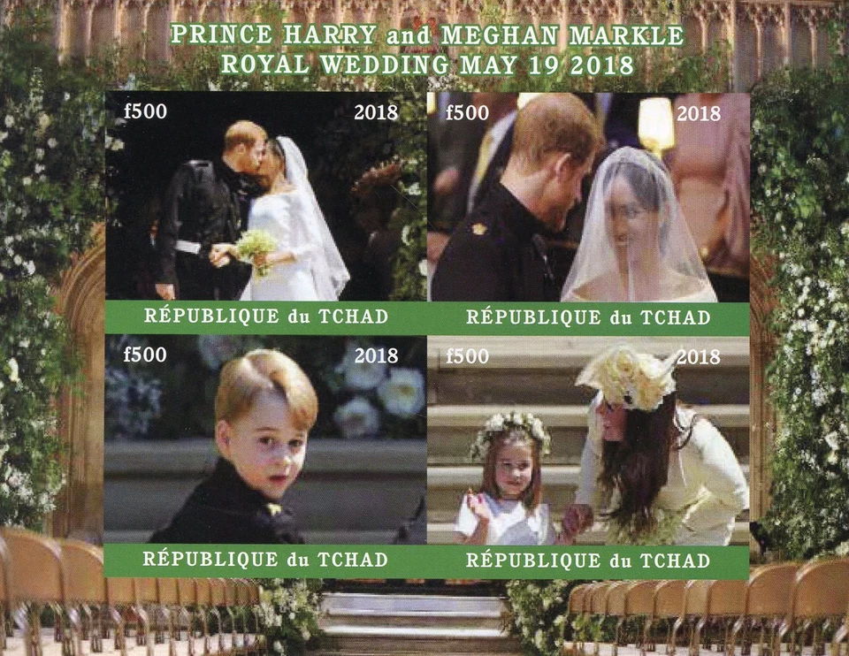 Estampillas de realeza Chad 2018 MNH del príncipe Harry y Meghan boda real 4v vacunación M/S III Foto 1 de 1