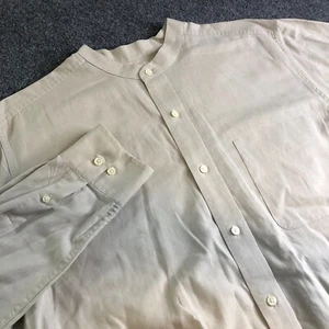 Eddie Bauer Hemd Herren Large Elfenbein Chambray Leinenmischung Band Kragen Mandarin - Bild 1 von 7