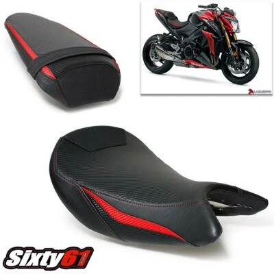 Suzuki GSXS 1000 Seat Covers 2015-2019 2020 Luimoto Front Rear Black Red Carbon - Image 1 of 4