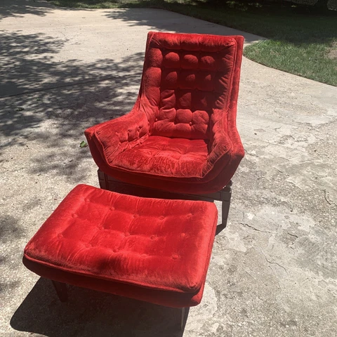 Vtg Mid Century Castro Convertibles Arden Chair Ottoman Tufted Red Pearsall Era Cover