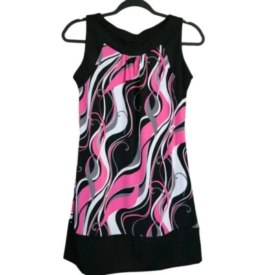 Vestido recto Vanity para mujer talla S negro rosa hippie sin mangas plisado elástico Foto 1 de 4