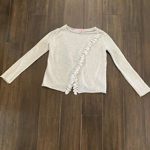 Lilly Pulitzer Girls Mini Avenue Cardigan Gray Silver Detail Size Medium 6-7 - Picture 1 of 7
