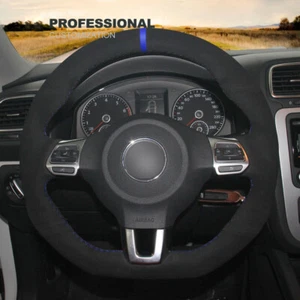 Custom Black Suede Soft Car Steering Wheel Cover For VW Golf R GTI Jetta Tiguan - Picture 1 of 9