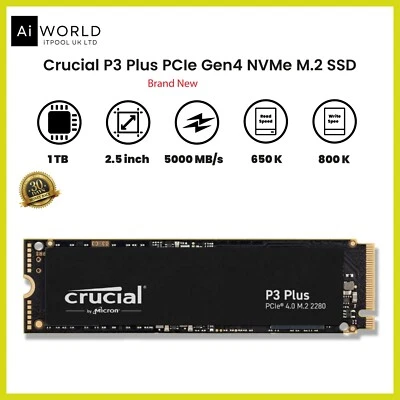 Crucial P3 Plus PCle 4.0 NVMe 2280 M.2 SSD - Brand New - Image 1 of 4