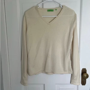 Emory Claire Damen M 100% Kaschmir Pullover V-Ausschnitt cremeweiß MANGEL - Bild 1 von 12