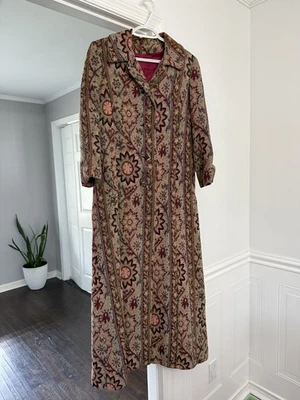 Vintage 60s Tapestry Grandma Boho Brocade Jacquard Coat Clifton Wilhite Dallas S - Image 1 of 4