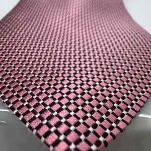 Cravatta collo Ermenegildo Zegna rosa/nero a quadri 100% seta Made in Italy - Foto 1 di 8