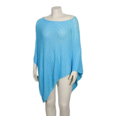 J. Jill Womens Poncho Sweater One Size Blue Linen Blend Lightweight Knit Cape - Image 1 of 4