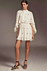 ANTHROPOLOGIE "Mare Mare Embroidered Chiffon Cape Swing Mini Dress" XS NWT $178 - Picture 1 of 4
