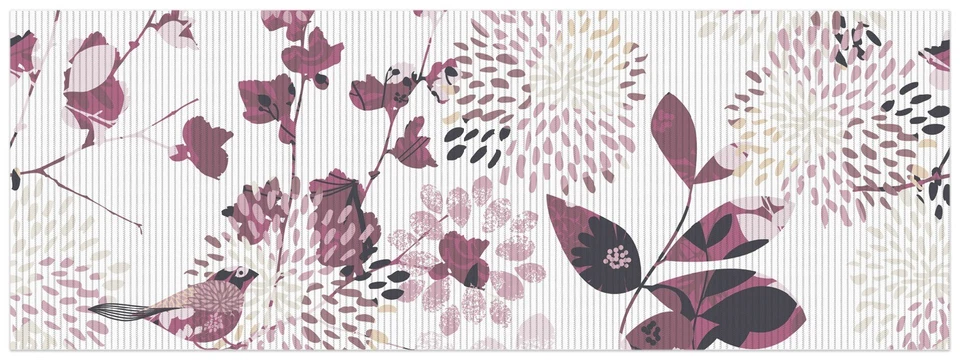 Wallario Duschmatte Bad Teppich Vorleger Blühende Vögel Vogel Blumen  violett - Bild 1 von 1