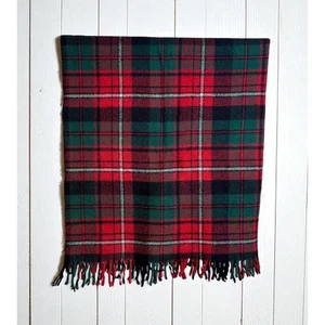 "Manta de lana vintage a cuadros con flecos verde rojo tiro sin marca 58""x64""" - Imagen 1 de 4
