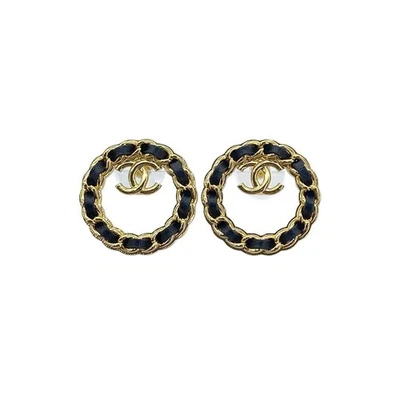 Chanel Gold & Leather Coco Mark Earrings - Image 1 of 4