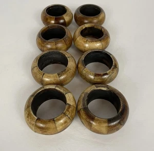 Wooden Napkin Rings Set of 8 Natural Brown Lacquer Coating Marble Appearance - Picture 1 of 5