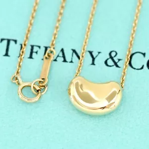 Tiffany & Co. Extra Small Bean Necklace 16" 18K Yellow Gold Peretti Auth w/Bag - Picture 1 of 8