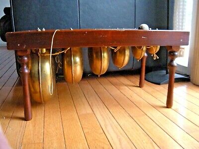 Rare Gilt Bronze Vintage Japanese Temple Zen Bells With Bars Table Gong Chime • 950$