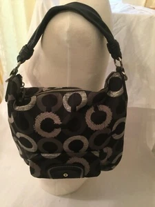 COACH 15354 Kristin Embroidered OP Art Hobo Bag black Gray silver Retail $358 - Picture 1 of 12