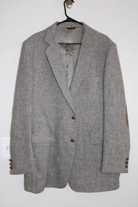 BLUE & TAN HERRINGBONE 10O% WOOL TWEED SPORT COAT 46XL wood button elbow patches - Picture 1 of 7