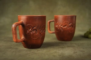 Set of 2 Ceramic Cup Handmade Clay Drinking Tea Cup Pottery Mug Crockery - Picture 1 of 10