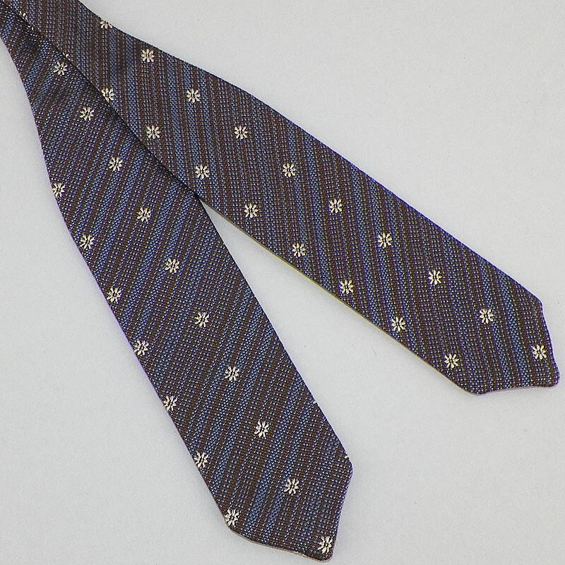 BILLY REID Mens Brown Medium Blue Ivory STRIPE FLORETTES Woven Silk Bow Tie NWT - Image 1 of 2