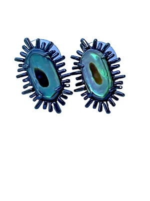 Vintage Kendra Scott Gunmetal Stud Mariah Earrings Abalone Baguette - Image 1 of 4