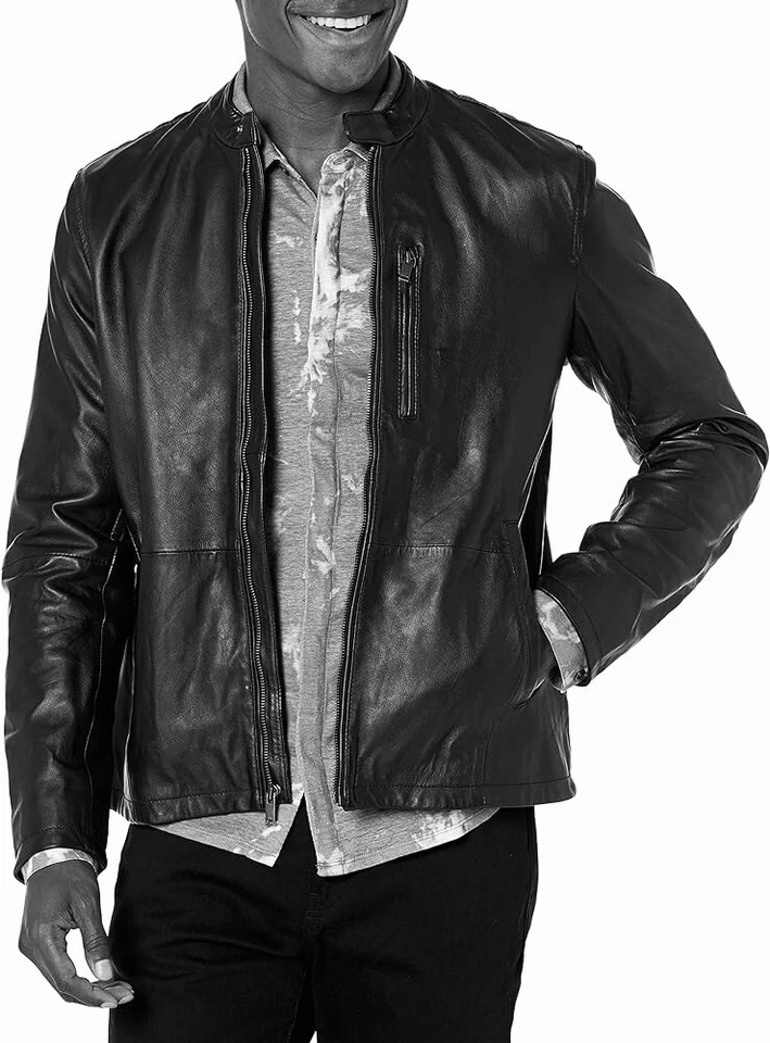 NUEVO CON ETIQUETAS $ 698 Chaqueta John Varvatos Para Hombre Kris Racer En Marrón Talla: Grande Foto 1 de 4