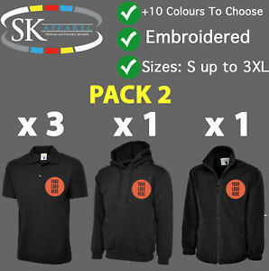 Pack 2 - Personalised Embroidered Embroidery Workwear Hoodie Polo Shirt Uniforms
