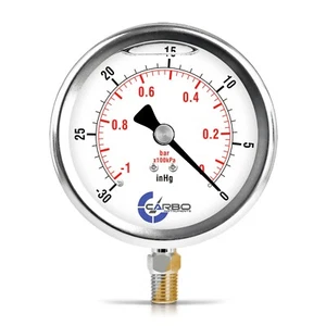 4" Vacuum Gauge, Stainless Steel Case, Liquid Filled, Lower Mnt -30 Hg/0 - Picture 1 of 6
