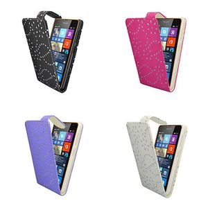 CASE FOR MICROSOFT LUMIA 435 GLITTER FLIP PU LEATHER POUCH PHONE COVER - Picture 1 of 17