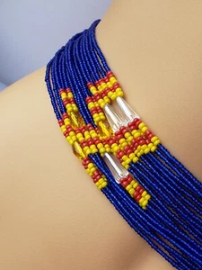 3 in 1 Tie on African Waist Beads Belly Chain Waistline Blue with Crystal 38" - Picture 1 of 8