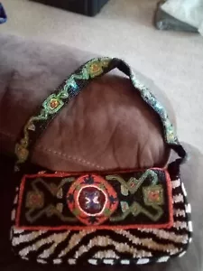 Christina Zebra And Abstract Beaded Silk Handbag - Picture 1 of 8