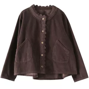 Femme Rétro Velours Manteau Chemise Veste Haut Chemisier Lacets Bouton Desseré - Foto 1 di 14