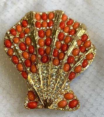 Kenneth Jay Lane 翻盖式 胸针时尚珠宝人造珊瑚水钻胸针 — 第 1/4 张图片