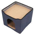 (Blue)Cat House Foldable Dual Purpose Enclosed Cat Cube Villa With Soft Mat