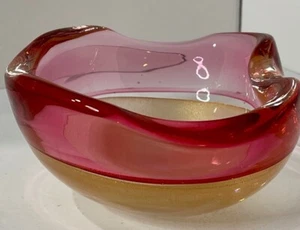 Murano Art Glass Element Shell Ashtray Bowl Pink with Rose Gold Flecks Metallic - Picture 1 of 13