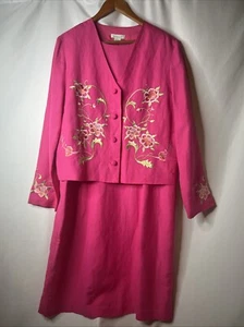 Kenar Hot Pink Dress 16 Jacket Blazer Suit Embroidery Linen Rayon 2 Pcs - Picture 1 of 13