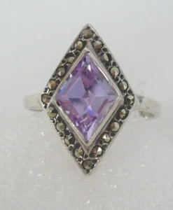 Impresionante anillo Estate con forma de diamante de amatista de marcasita de ley, talla 8 WOW - Imagen 1 de 13