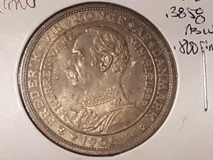 Dinamarca 1906 plata 2 coronas tonificado casi gema sin circular - Imagen 1 de 7