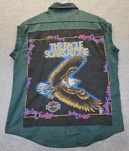 TRUE VINTAGE 70s Custom Made Big Yank ButtonUp Shirt Harley Davidson Sew On's XL - Picture 1 of 14