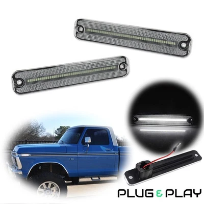 Luces de señalización laterales LED blancas con lente transparente de 2 piezas para Ford E-100 Econoline 1975-1983 Foto 1 de 4