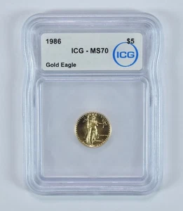 1986 $5 American Gold Eagle 1/10 Oz Gold MS70 ICG *7949 - Picture 1 of 5