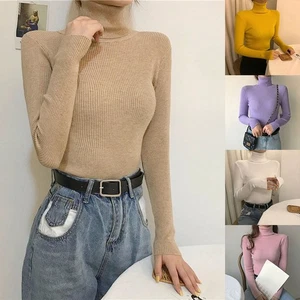 Elegant Women's Knitted Turtleneck Sweater Soft Casual Style for Autumn Days - Picture 1 of 25