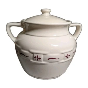 Longaberger Pottery 8" Red Woven Traditions Round Double Handle Cookie Jar Lid - Picture 1 of 13
